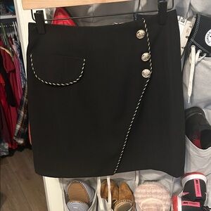 Black Mini Skirt with Twisted Braid Trim and Gold Buttons